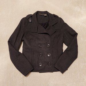Size Medium DKNY Buttoned  Grey / Gray Wool Winter Coat Quilted Interior Short